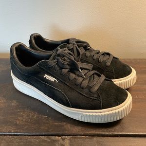 Puma Black Suede Platform Shoes Sneakers Fashion Lace Women's 9